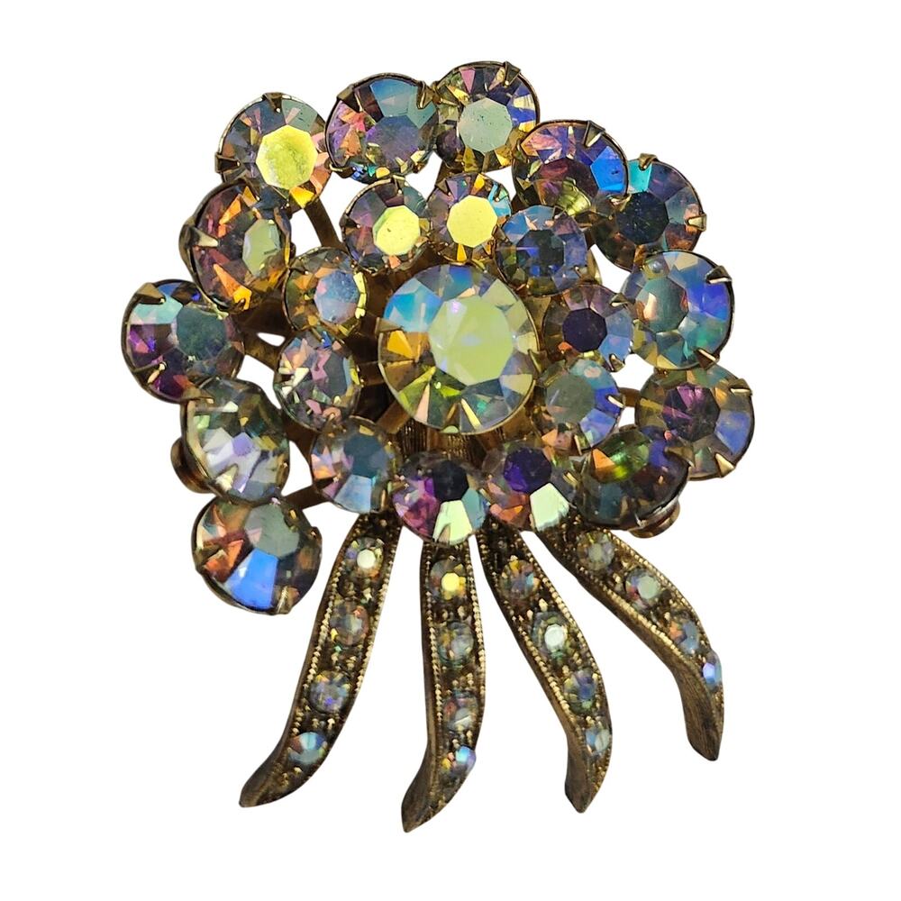 Vtg 1950s Selro Selini Signed AB Aurora Borealis Prong Pin Brooch